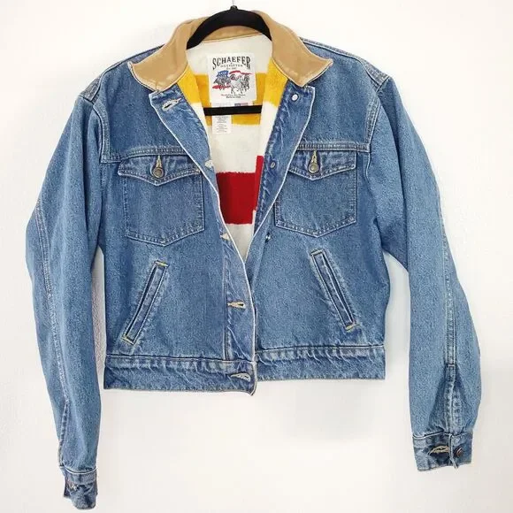Schaefer LEGEND DENIM JACKET FLEECE LINING Blanket Jean Jacket Mens SZ Small - Picture 1 of 14